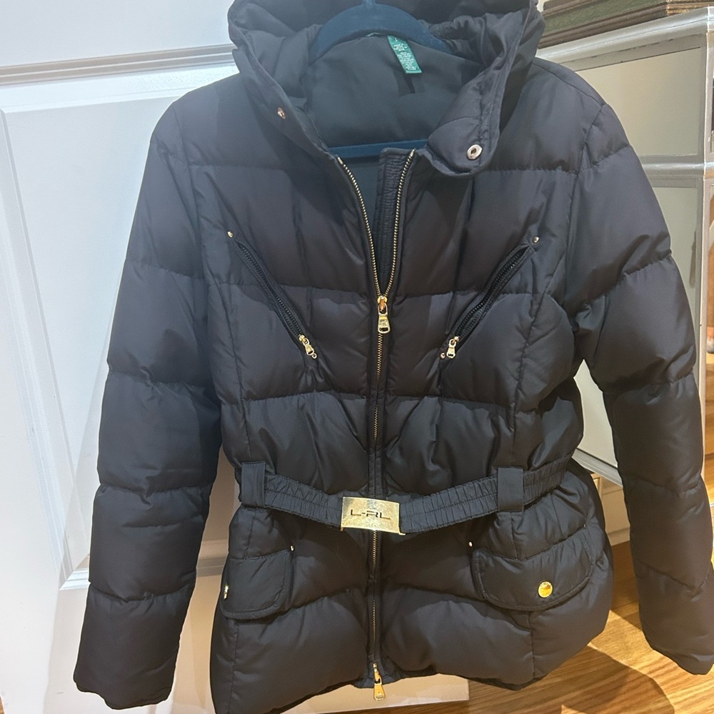 Ralph Lauren Black Quilted Jacket with Gold Zipper